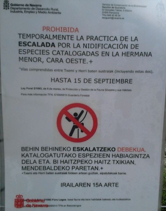PROHIBICION TEMPORAL DE LA ACTIVIDAD DE ESCALADA EN..... // BEHIN BEHINEKO ESKALATZEKO DEBEKUA HAINBAT TOKIETAN .....